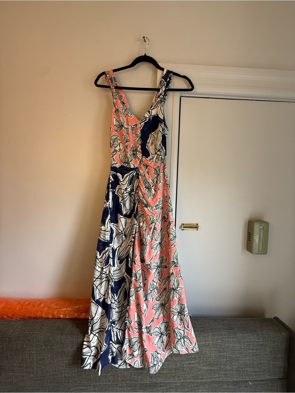ASOS Coral and Navy Floral Midi Dress